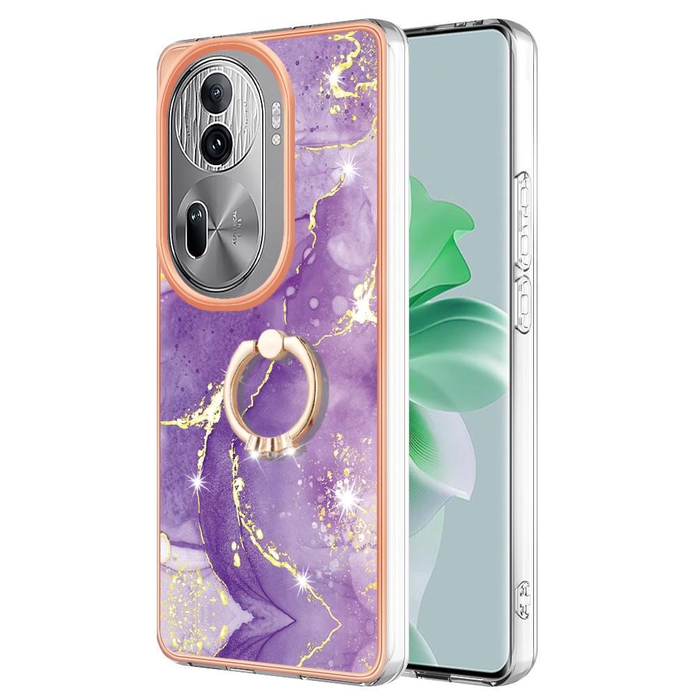 For Oppo Reno11 Pro 5G (Global) Case with Ring Kickstand Marble Pattern Electroplating TPU Back Cover