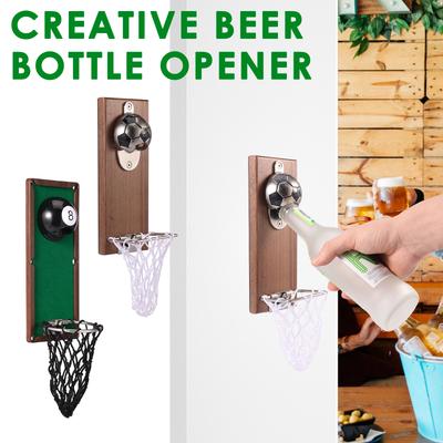 Magnetic Opener Beer Bottle Opener Wall Mounted Wooden Beer Bottle Opener Creative Refrigerator Magnet Beer Jar Corkscrew Opener