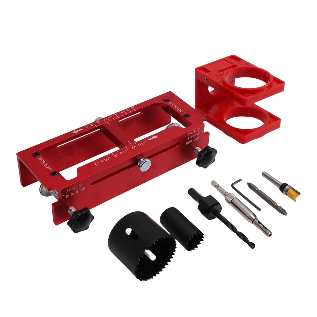 Door Hinge Jig and Lock Installation Kit Aluminum Alloy Plastic Door Hole Drilling Kit for 1 4in 5 8in Radius Square