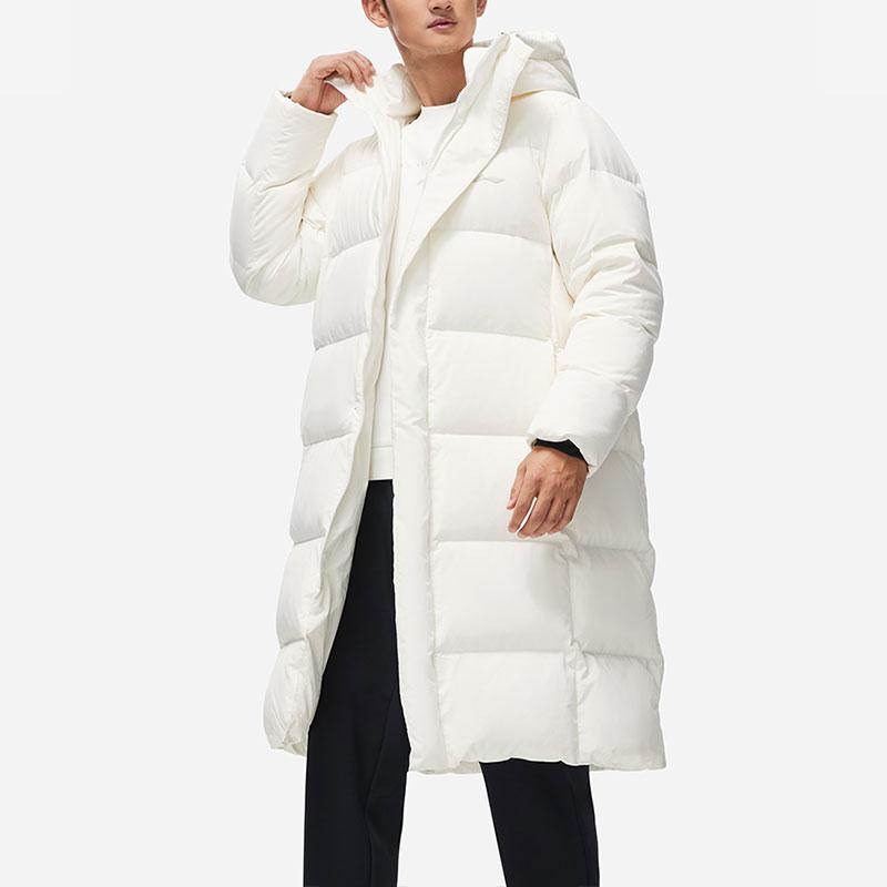 Li Ning Long Hooded Down Jacket With Large Logo Print Men Outerwear AYMT107-2