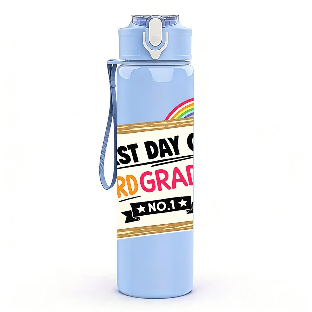1PC First Day Third Grade Kids Art 750ml Color Plastic Sports Water Bottle Leakproof Flip Straw Lid Suitable for Sports Office Home Use