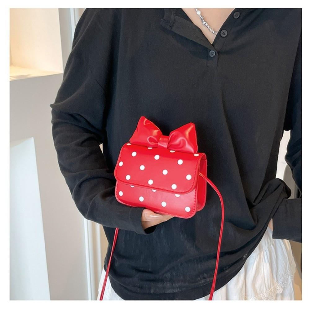 Fashion Versatile Women Mini Shoulder Bag PU Leather Polka Dot Print Underarm Bag Bow Design Crossbody Bag