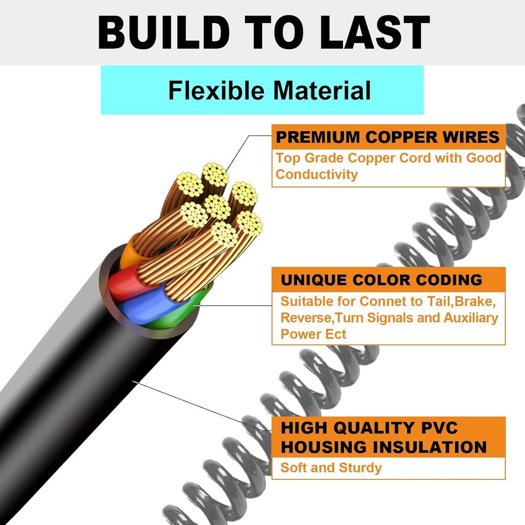 7 Pin To 6 Pin Trailer Adapter, RV 7 To 6 Trailer Wire Kit, 7-Wire To 6-Wire Coiled Cable with Female Receptor Trailer Adapter Stretches To 8-10 Feet