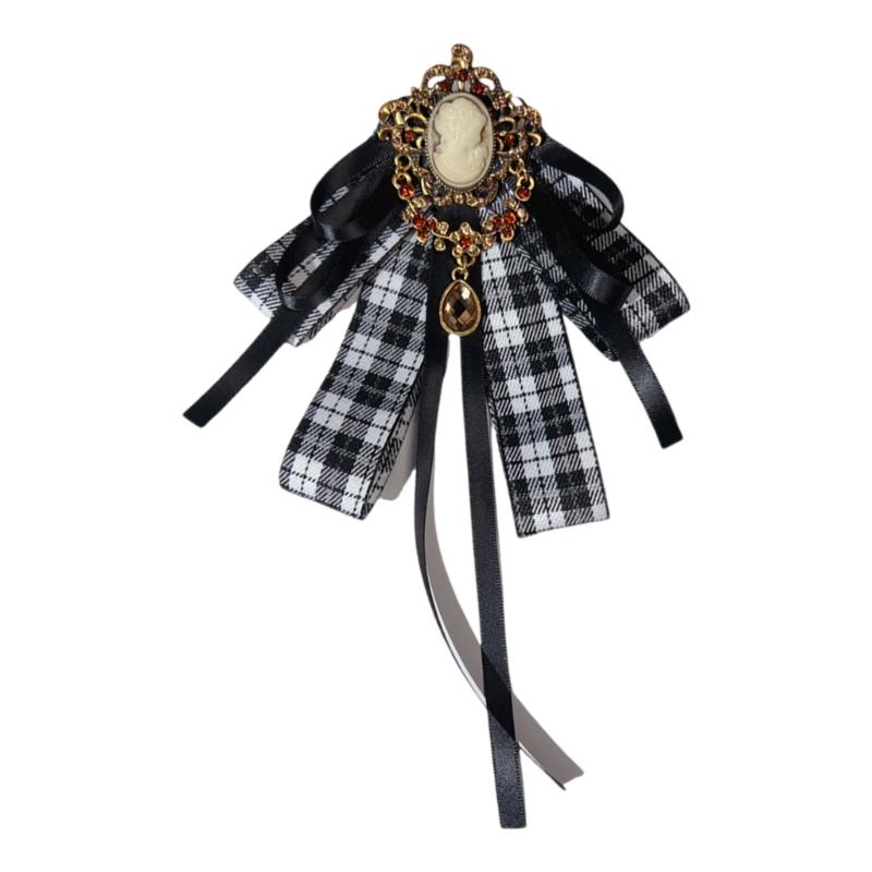 

Elegant Rhinestones Pin Necktie with Ribbon and Crystal Versatile Accessory Graceful Ribbon Collar Lady Brooches