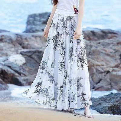 Dame Sommer Blomstret Chiffon Bustier Brettet Høy Midje Strandskjørt Halvlangt Skjørt