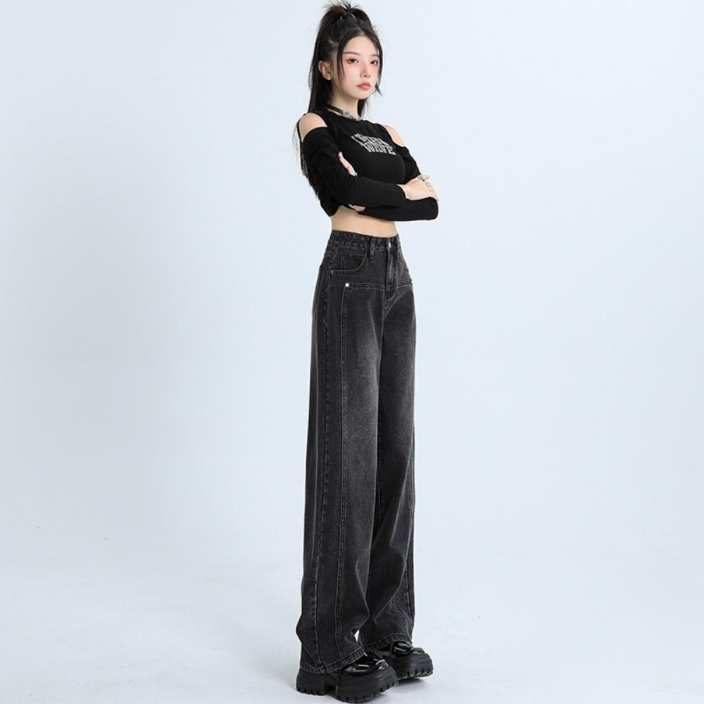 American Retro Wide-leg Jeans Women's High Waist Straight Loose Casual Drape Thin Floor Pants Trend Ins
