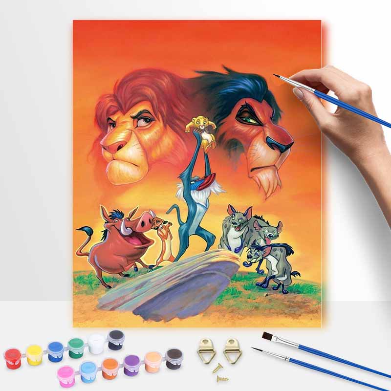 Disney Lion King DIY Oil Painting Art Painting Kit Home Wall Decor Handmade Gift Mufasa Simba Scar Timon Pumbaa Rafiki Painting Canvas 20x30cm