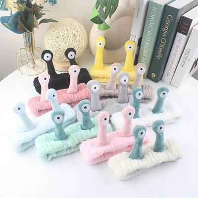 Cartoon Big Eye Snail Headband Washing Face Hair Sweatband Cute Elastic Makeup Hair Band Soft Coral Fleece Hairbands For Women Girls