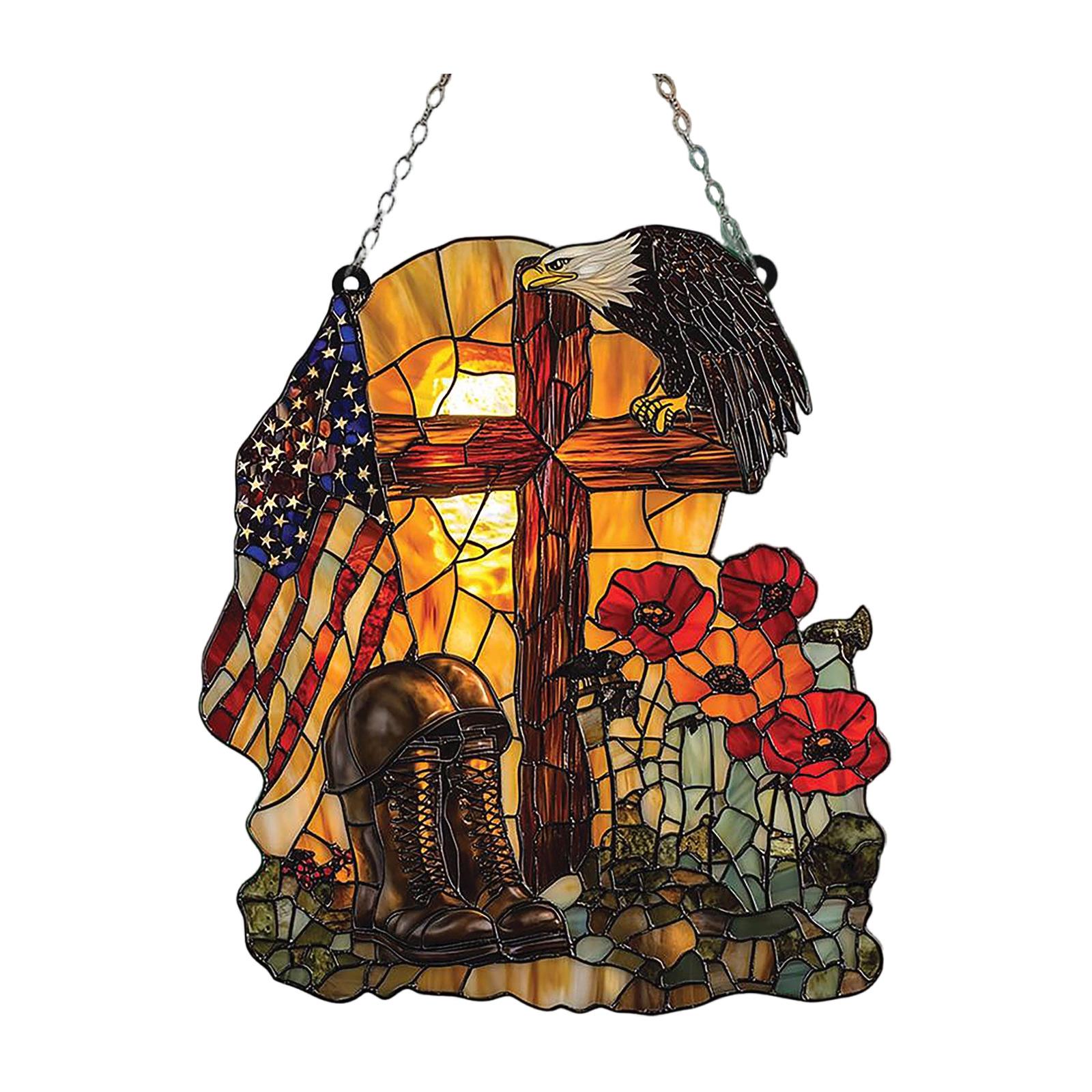 

Acrylic Hanging Ornament Featuring Floral Arrangement in Mason Jar with American Flag Background 2D Design for Home Decoration and Commemoration One Size
