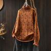 Women's Long Sleeve Turtleneck Sweater Mock Neck Floral Vintage Japanese Casual Pullover Knit Top