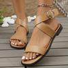 Fashion Women Summer Sandals Roman Style Round Buckle Strap Flat Beach Women's Shoes Casual Square Toe Thick Low Heel Sandales Femmes