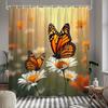 Butterfly Shower Curtain Monarch Butterflies On Daisy Flowers Nature Art Garden Decor Waterproof Fabric Bath Curtain Set Home