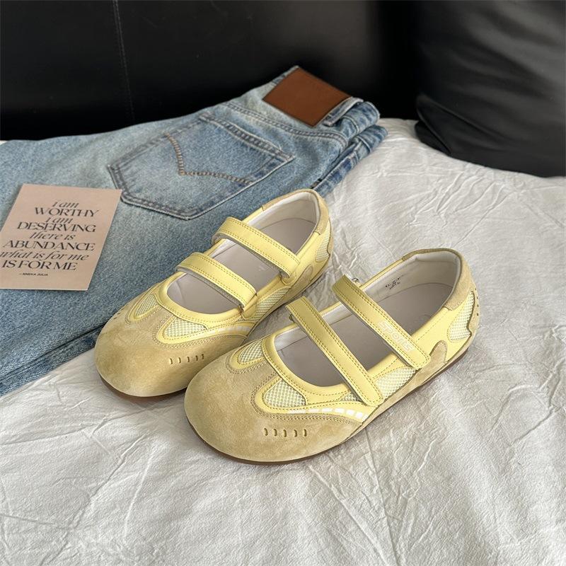 2025 Summer New Velcro Flat Comfortable Round Head Women's Shoes Shallow Mouth Ballet Shoes One Word Belt Single Shoes Women