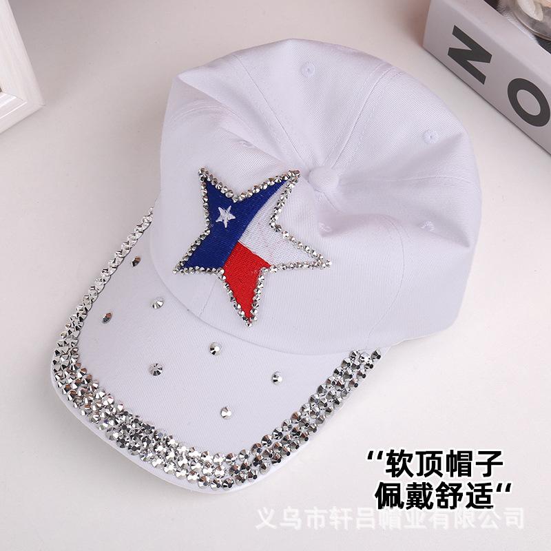 New Rhinestone Five-pointed Star National Flag Baseball Cap European and American Trendy Personalized Sunshade Cap Soft Top Casual Sunscreen Cap