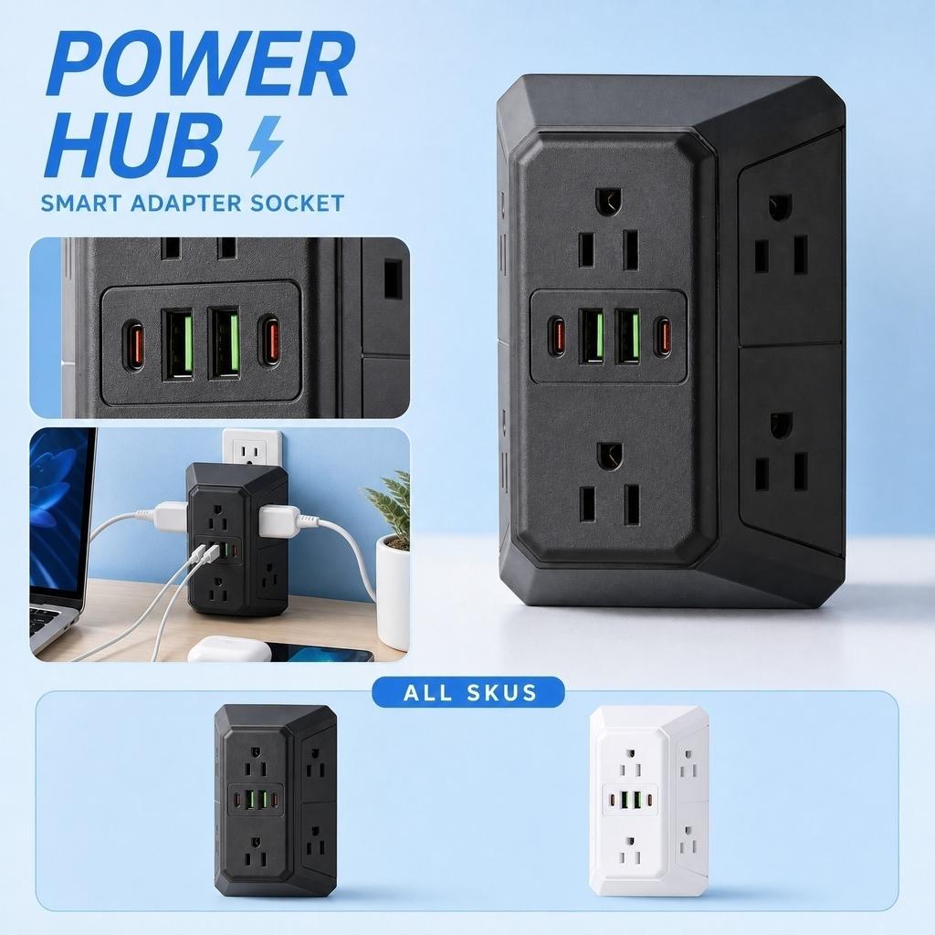 Multi Functional Power Strip Extension with 6 AC Outlets and 4 USB Ports Including 2 USB C for Home Office Dormitory Use