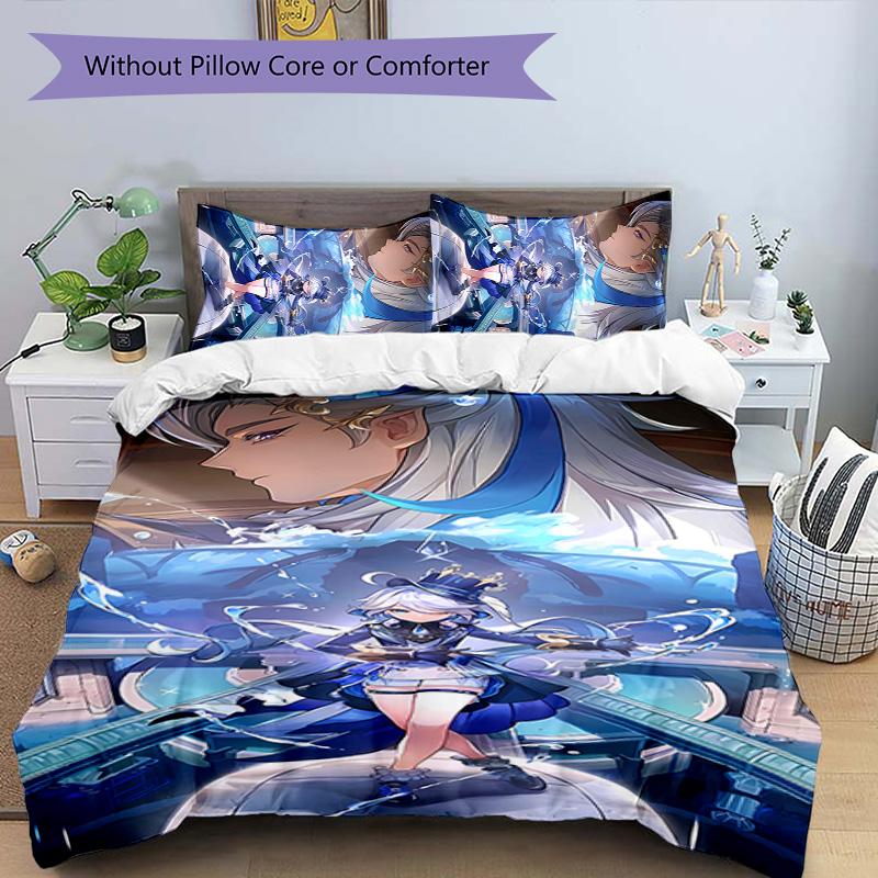 3pcs Genshin Impact Navelette pattern bedding set duvet cover set includes duvet cover &pillowcases, perfect all season bedroom decoration & gift