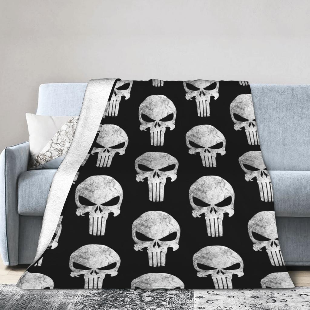 Punisher Skull Grunge Blankets Fleece Printed  Multi-function Warm Throw Blankets for Sofa Car Bedding Throws