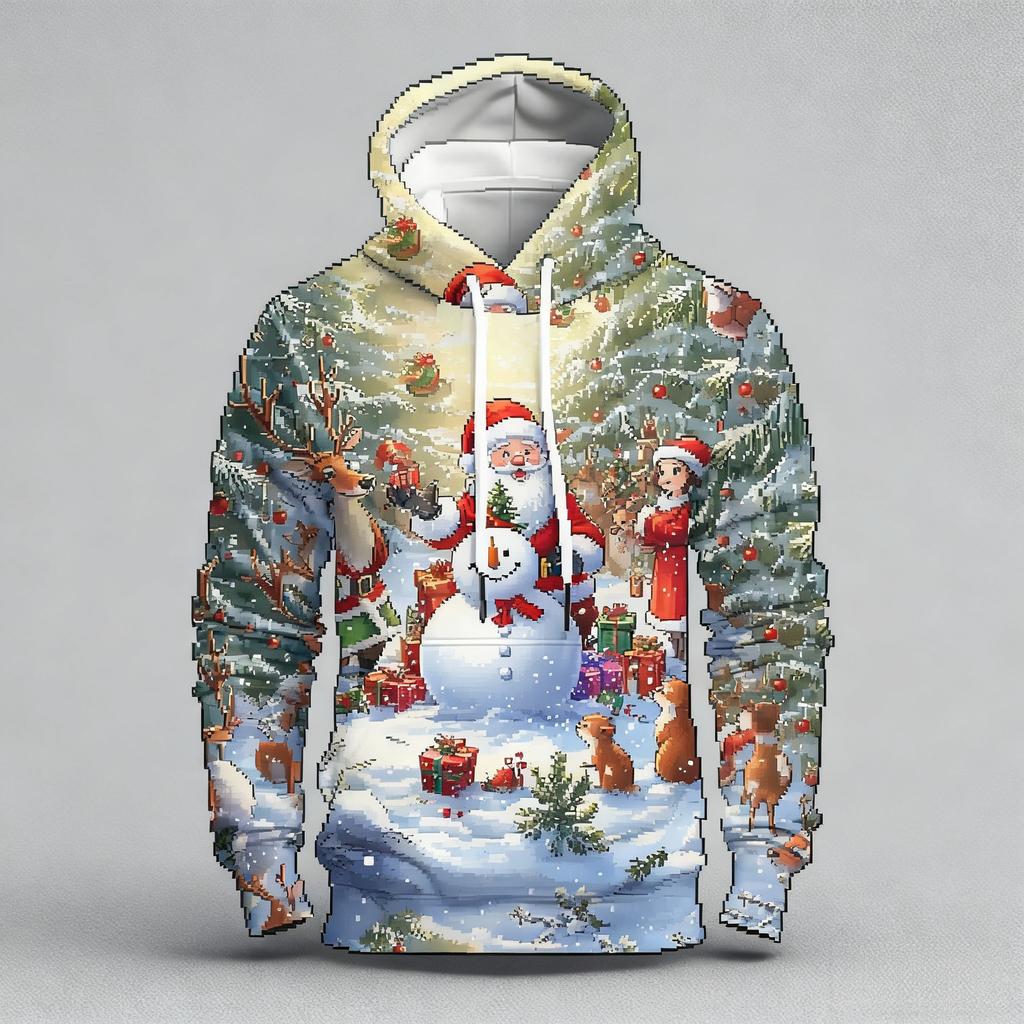 Autumn Winter Large Christmas Series Digital Printed Pattern Hoodie Warm Comfortable Versatile Men Women Christmas Atmosphere Casual Hoodie