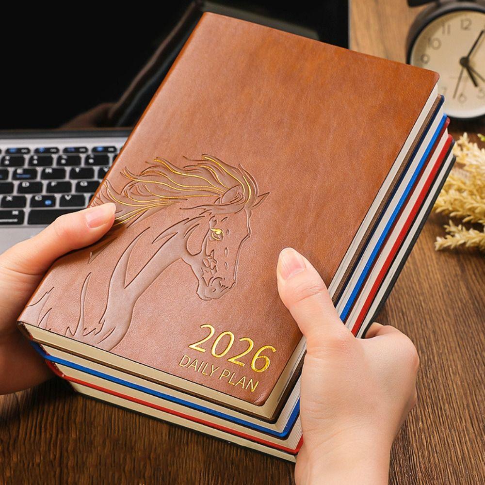 Pu Leather 2026 Schedule Planner Notepad Wear-resistant Office Work Planner Office Supplies