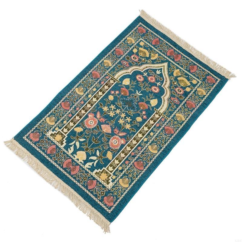 

Muslim Prayer Rug Thick Islamic Chenille Praying Mat Floral Woven Tassel Blanket X3UC синий