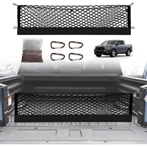 Muslogy Truck Bed Cargo Net Compatible With Honda Ridgeline 2017-2024 2025 Accessories Storage Organizer Pickup Truck Bed Envelope Style Cargo Net