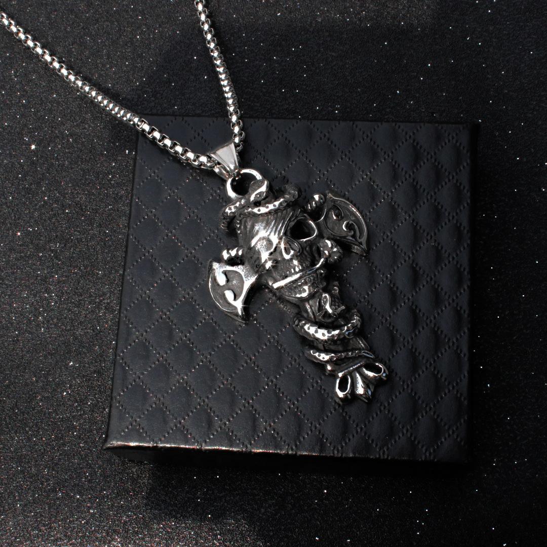 New Punk Necklacet Trend Necklace Trendy Men Hip Hop Domineering Snake Body Skull Cross 60CM