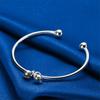 Charming 925 Sterling Silver Delicate Round Bead Open Bangle for Women, Fashionable Wedding Party Accessories