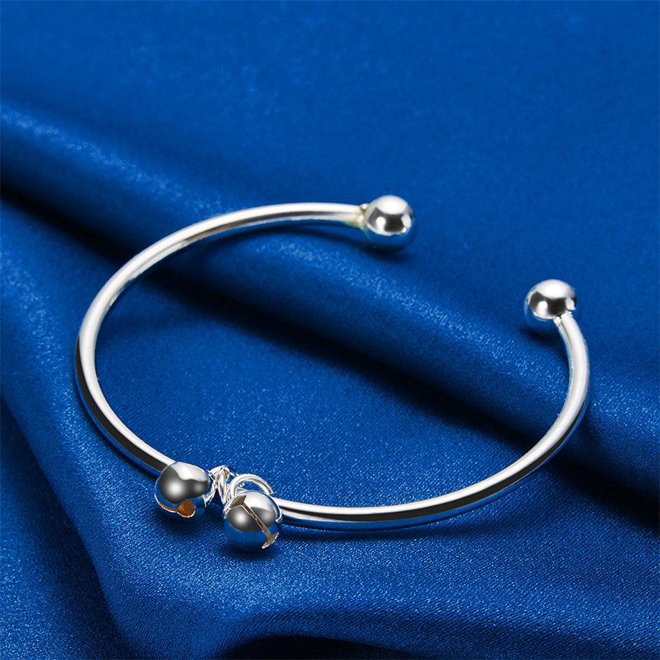 Charming 925 Sterling Silver Delicate Round Bead Open Bangle for Women, Fashionable Wedding Party Accessories