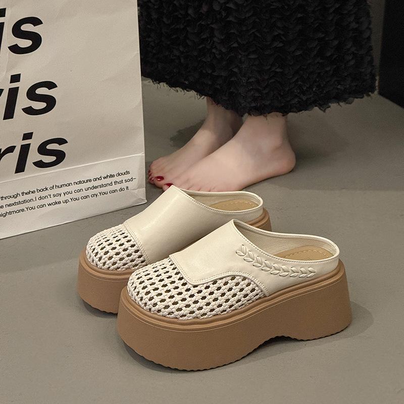 

Baotou slippers for women s summer outer wear, new heightening, hollowed-out, beautiful, advanced feeling, one pedal, lazy cool slippers for women 35