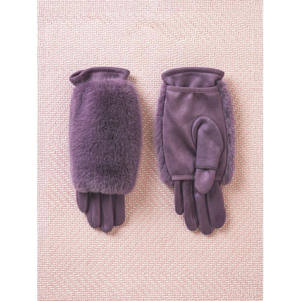 Daiso Detachable Fur Women Gloves Purple
