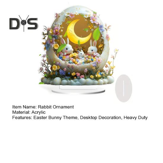 Påskehare Ornament 2D Flat Akryl Måneblomst Fargerikt Egg Kanin Bordskilt Vår Hjemmekontor Stue Soverom Skrivebordsdekorasjon