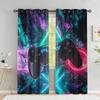 Lightning Blue Red Gamepad Patterned Curtain For Bedroom Space Living Room Space Playroom Window Drapes Wall Decors With Free Accessories
