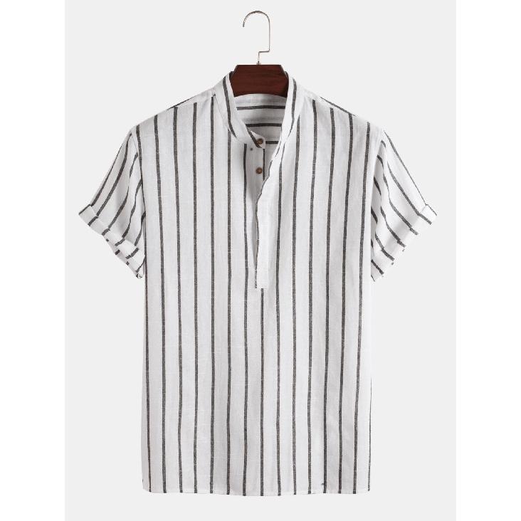 2026 Summer New Striped Short-Sleeve Casual Simple Breathable Men s Shirt S белый