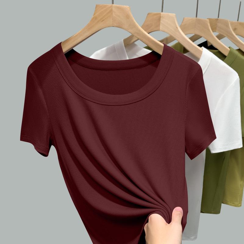 

Trendy Plus Size Women s Durable European Style Crew Neck T-Shirt 4XL (155-175 jin) малиновый