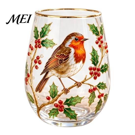 Glass Tea Cup Morning Cup, Hummingbird Flower Pattern Tumbler with Gold Rim, Nature Themed Glassware for Coffee Juice Wine Hot Cold Drinks Gift