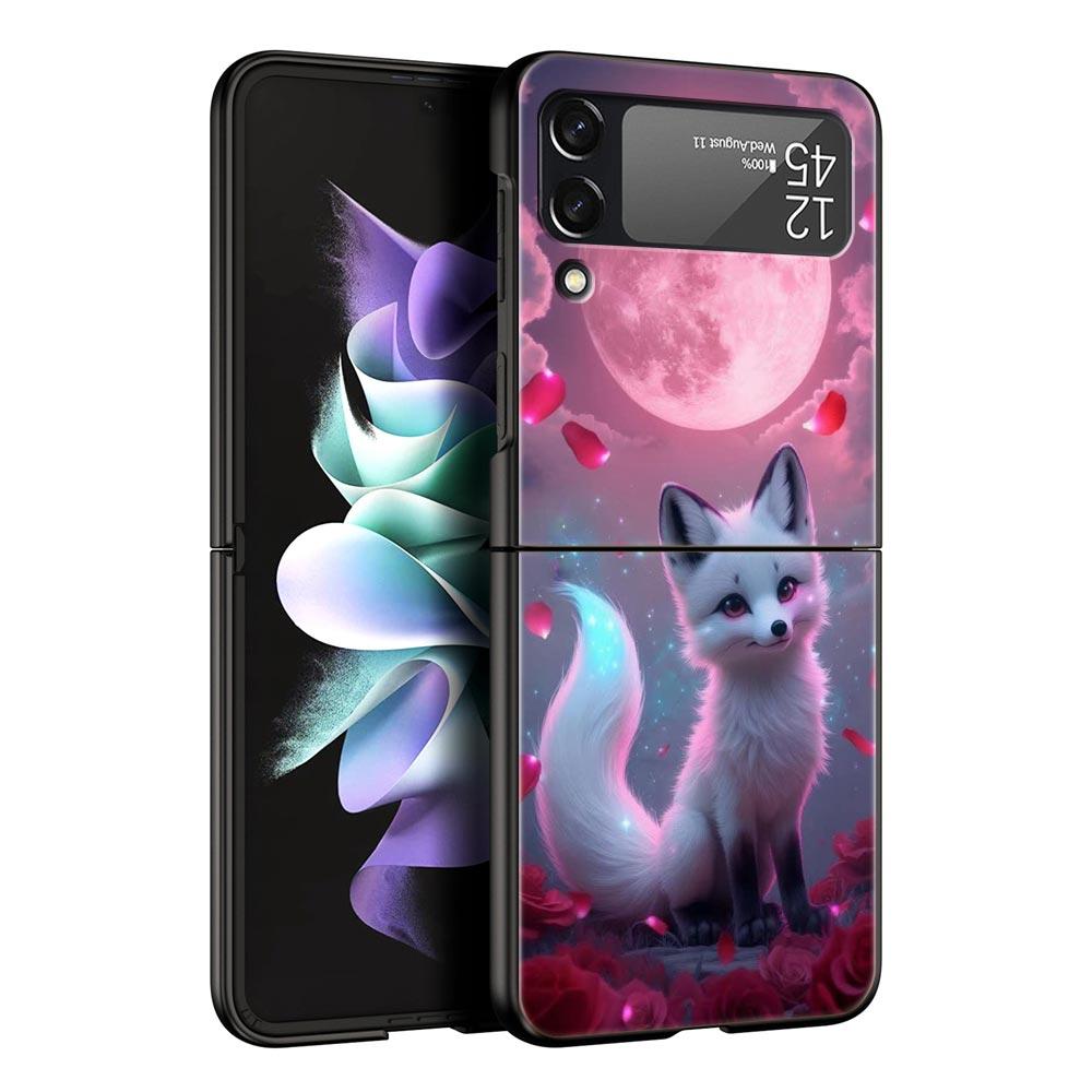 Red Fox Hard PC Phone Case For Samsung Galaxy Z Flip 7 6 5 4 Black Cover For Galaxy Z Flip 3 Foldable Shell Fundas Capas Coque
