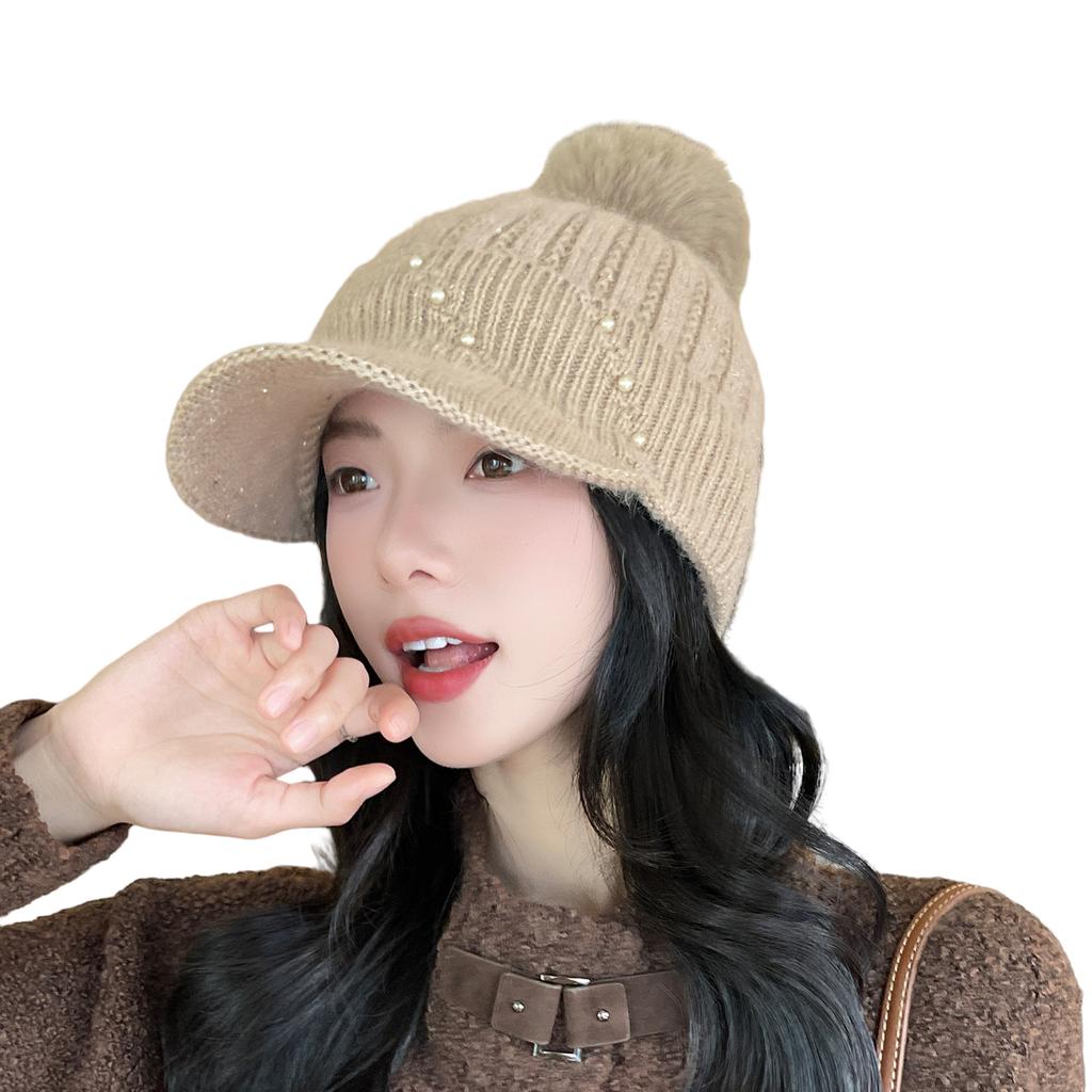 Outdoor Sports Women's Hat Autumn Winter Korean Baseball Cap Plush Lining Warm Knitted