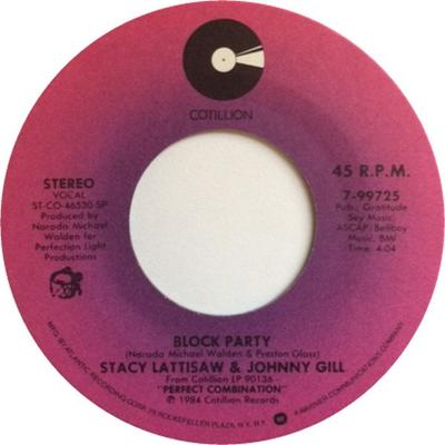 7inch Record STACY LATTISAW & JOHNNY GILL - Block Party / Come Out Of The Shado 799725 Cotillion 1984 US Soul/Funk Used
