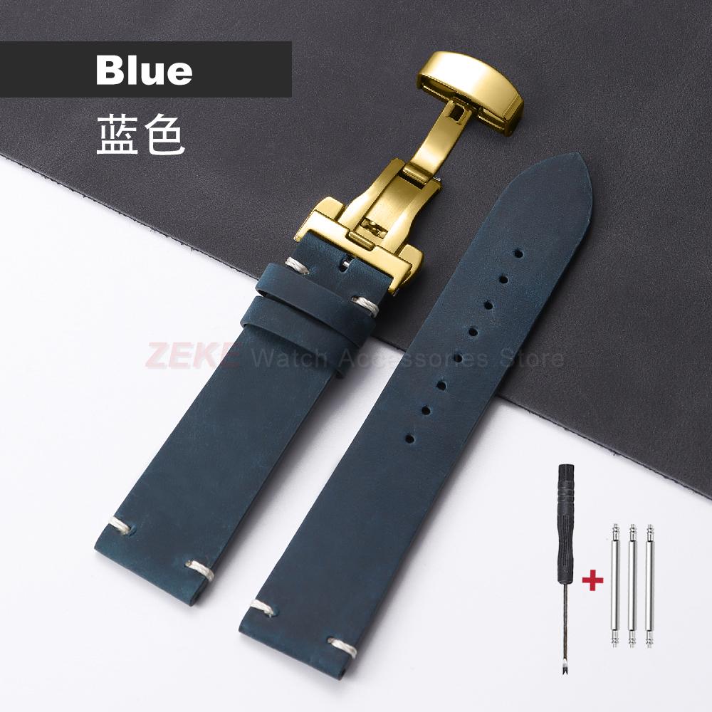 Vintage Oil Wax Genuine Calfskin Leather Watch Straps 18mm 20mm 21mm 22mm Universal Watch Band Men Accessories Butterfly Buckle
