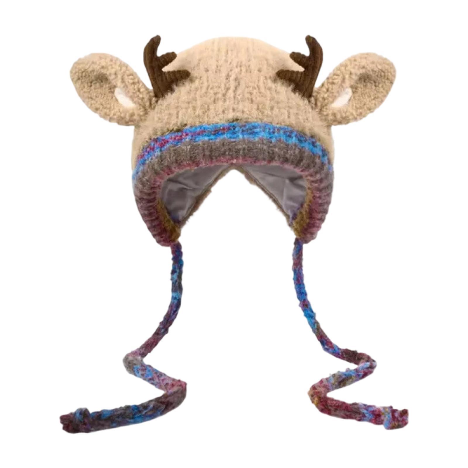 

Christmas Deer Storage Hat 2 in 1 for Adults Holiday Accessory Reindeer Beanie хакі
