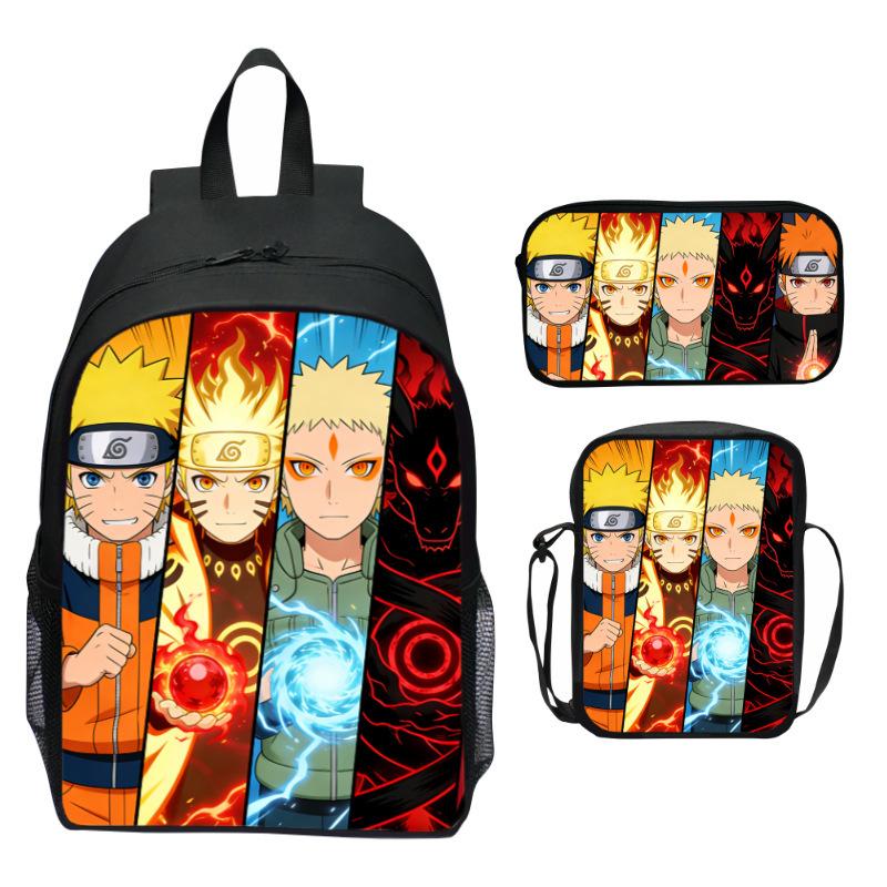 Set Zaino Anime Naruto 3 Pezzi Zaino Scuola Elementare Cartone Animato Stampato Leggero Multitasche