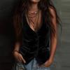 Women's Velvet Sleeveless Button Down Vest V-Neck Casual Solid Color Tank Tops