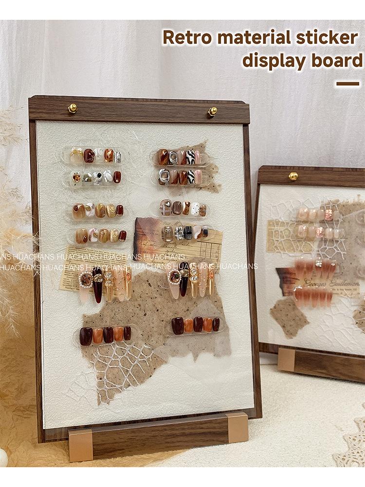 Retro Hand-Account Style Nail Art Display Board: Wearable Nail Tips & Gel Color Showcase Stand
