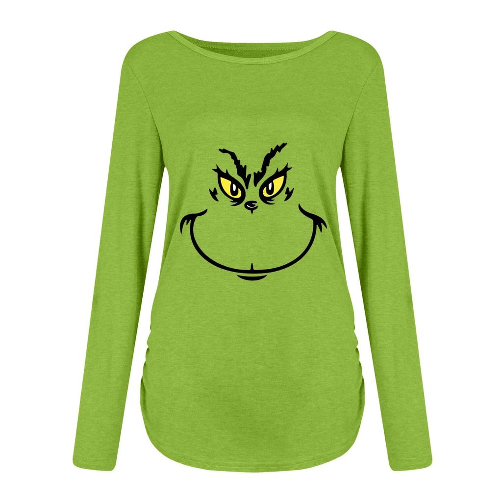 Women's Shirts Christmas Grinchmas Print Long Sleeve Round Neck Basic Tee Top T-shirt