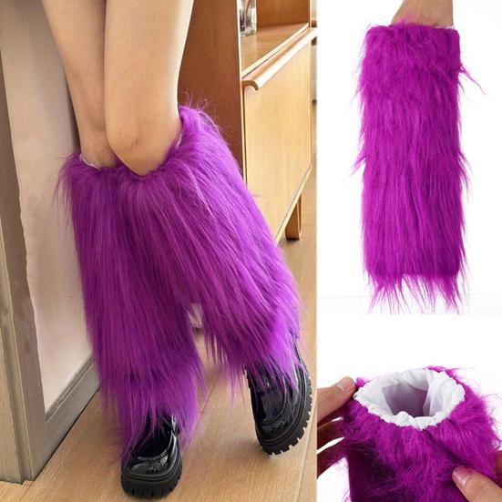Faux Fur Leg Warmers Women Solid Color Fuzzy Long Boot Covers Fluffy Shaggy Leg Warmers for Christmas Costume Nightclub Street Wear