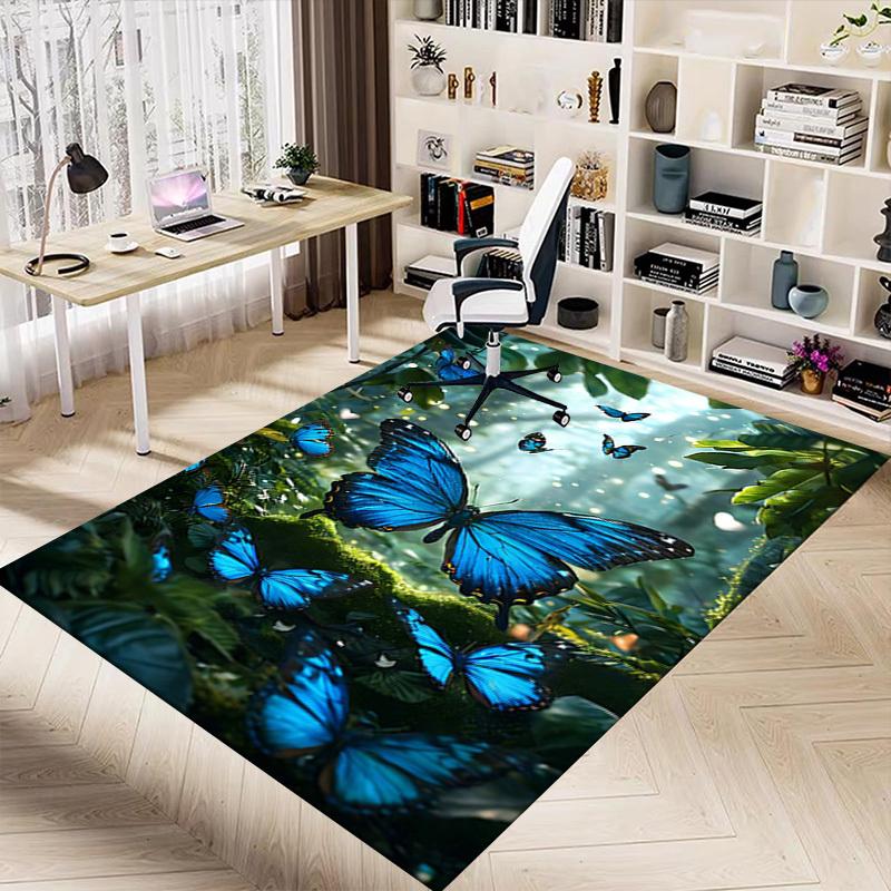 1PC Blue Butterflies Forest Extra Large Non Slip Floor Carpet, Office, Family, Bedroom, Large Area Rug Indoor Rugs, Vibrant Colors