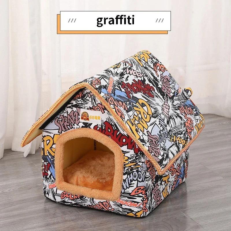 

Winter Warm Pet Bed House Printed Dog Nest Foldable Soft Sofa Cushion Comfortable Cat House Pet Sleep Supplies розовый