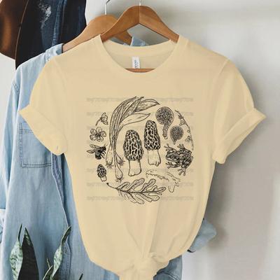 Women’s Graphic Shirts Spring Forager T-shirt Morel Mushrooms Leeks Honey Bee Short Sleeves Y2k Trend Fashion Summer Cool Shirts