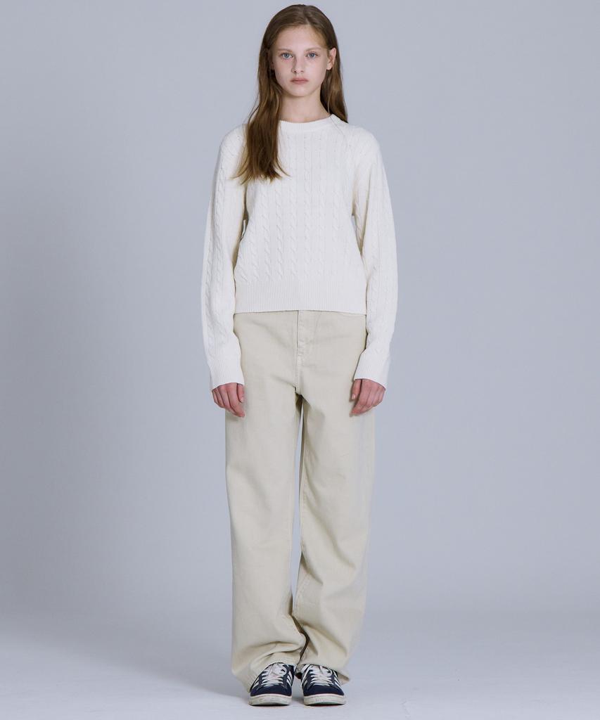 BASIC HOUSE Women'S Cable Round Neck Crop Knit Oatmeal Lykt7201
