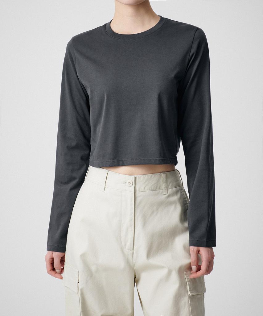 MUSINSA STANDARD WOMAN [Cooltandard] Women'S Crew Neck Crop Long Sleeve T-Shirt [Dark Gray]